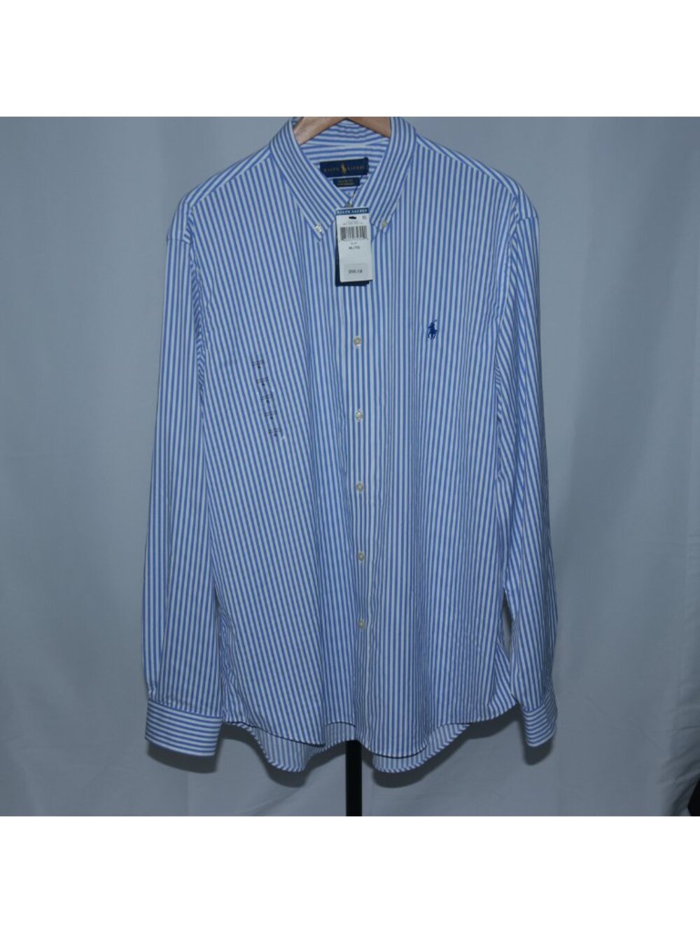 NWT Ralph Lauren Mens Striped Classic Fit Button-Down Shirt Blue Size XL